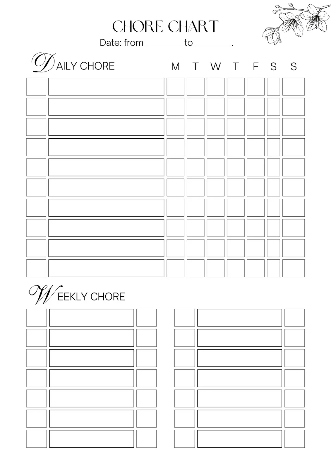 Chores Chart Free Printable
