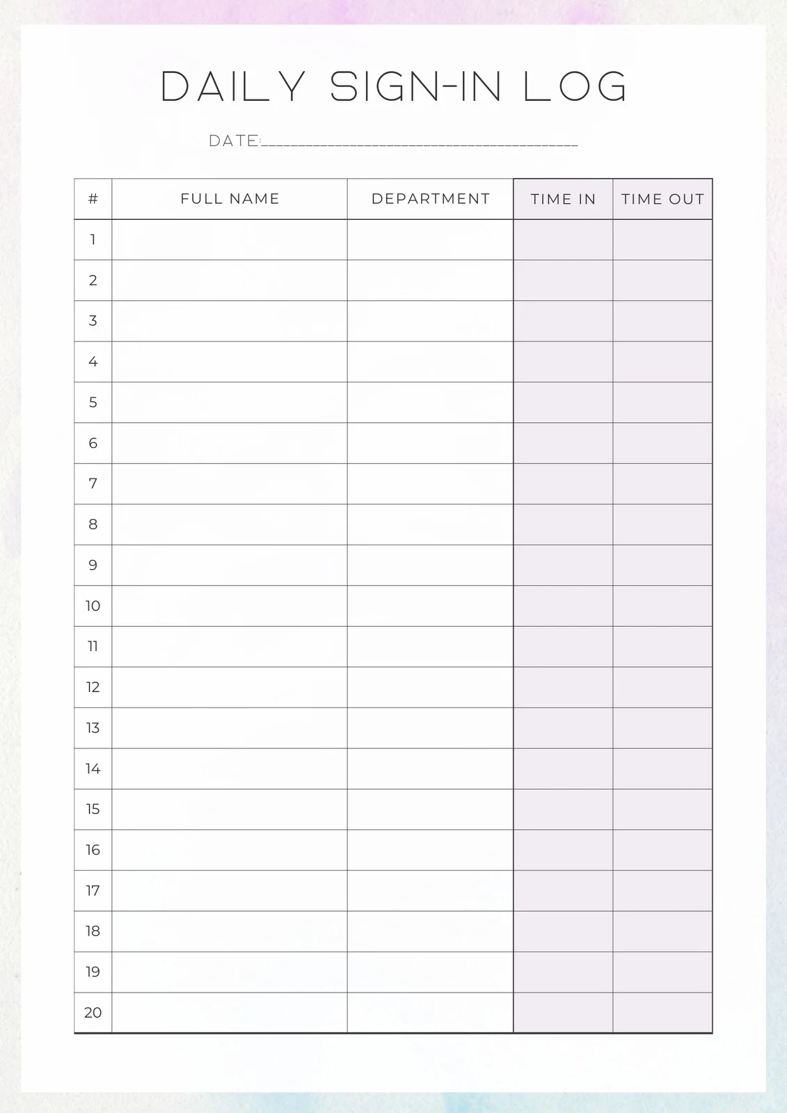Free Printable Log Sheet Template