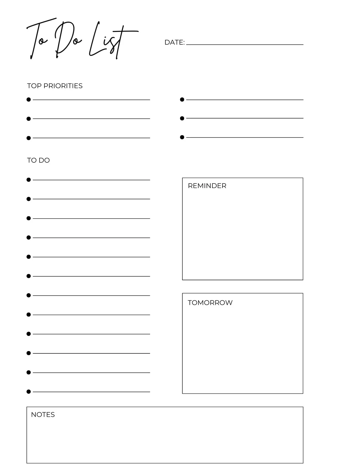Blank Printable Task List