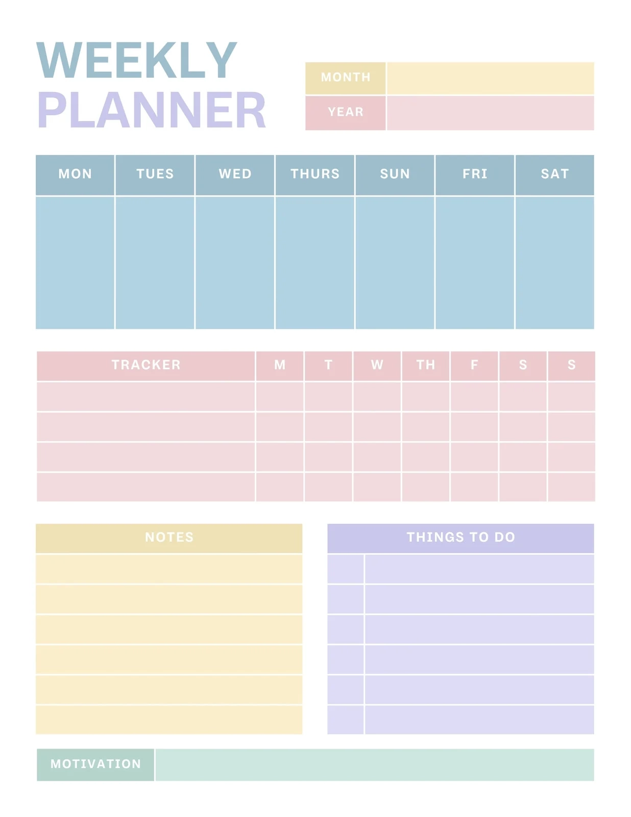Desktop Weekly Planner Horizontal Printable Desktop Weekly Planner Horizontal Printable