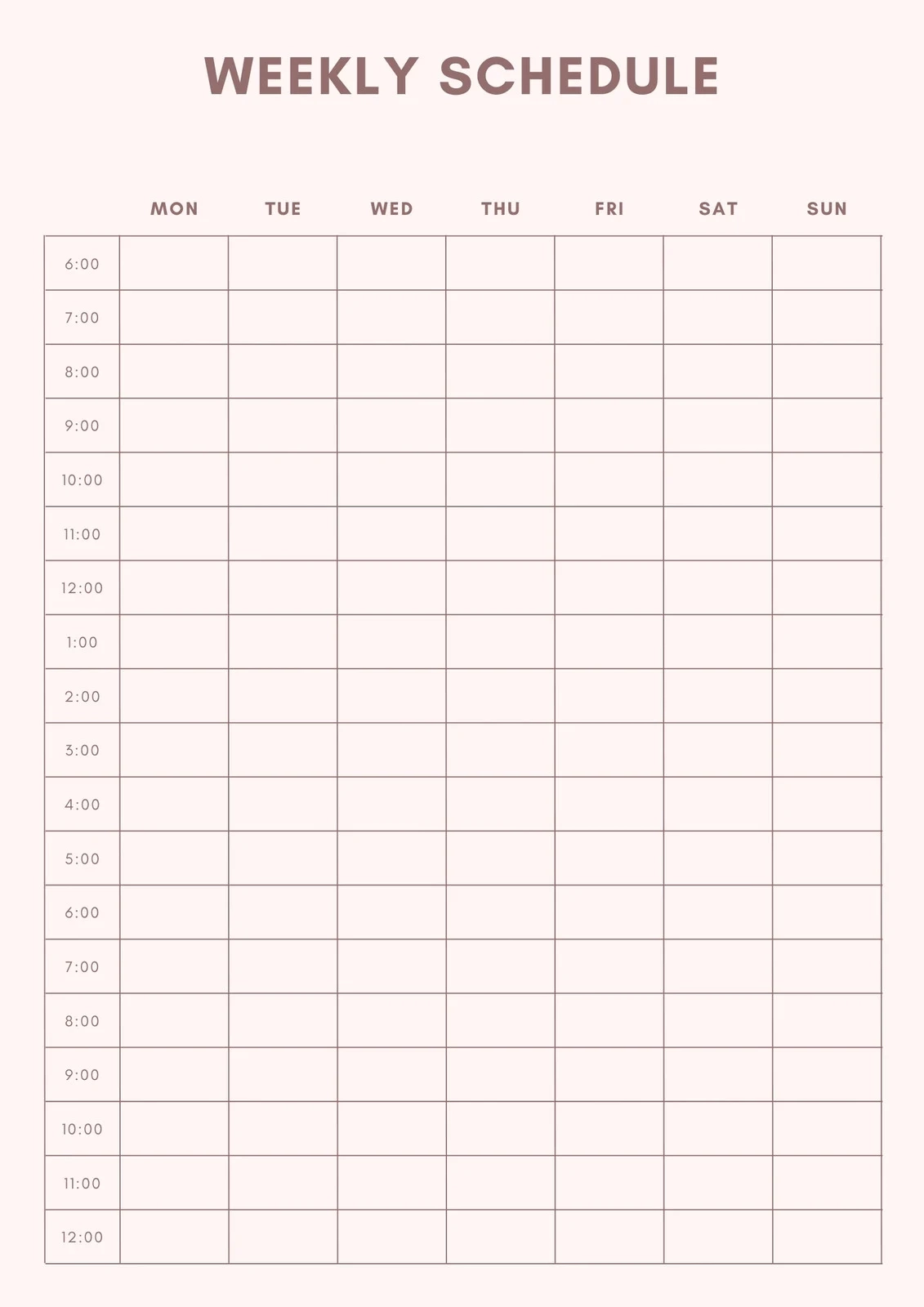 One Week Schedule Printable