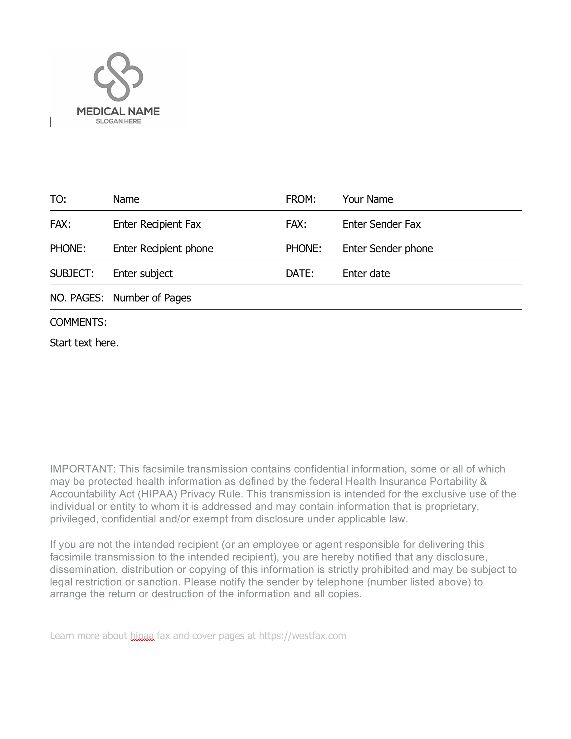 Free Blank Hipaa Fax Coversheets WestFax