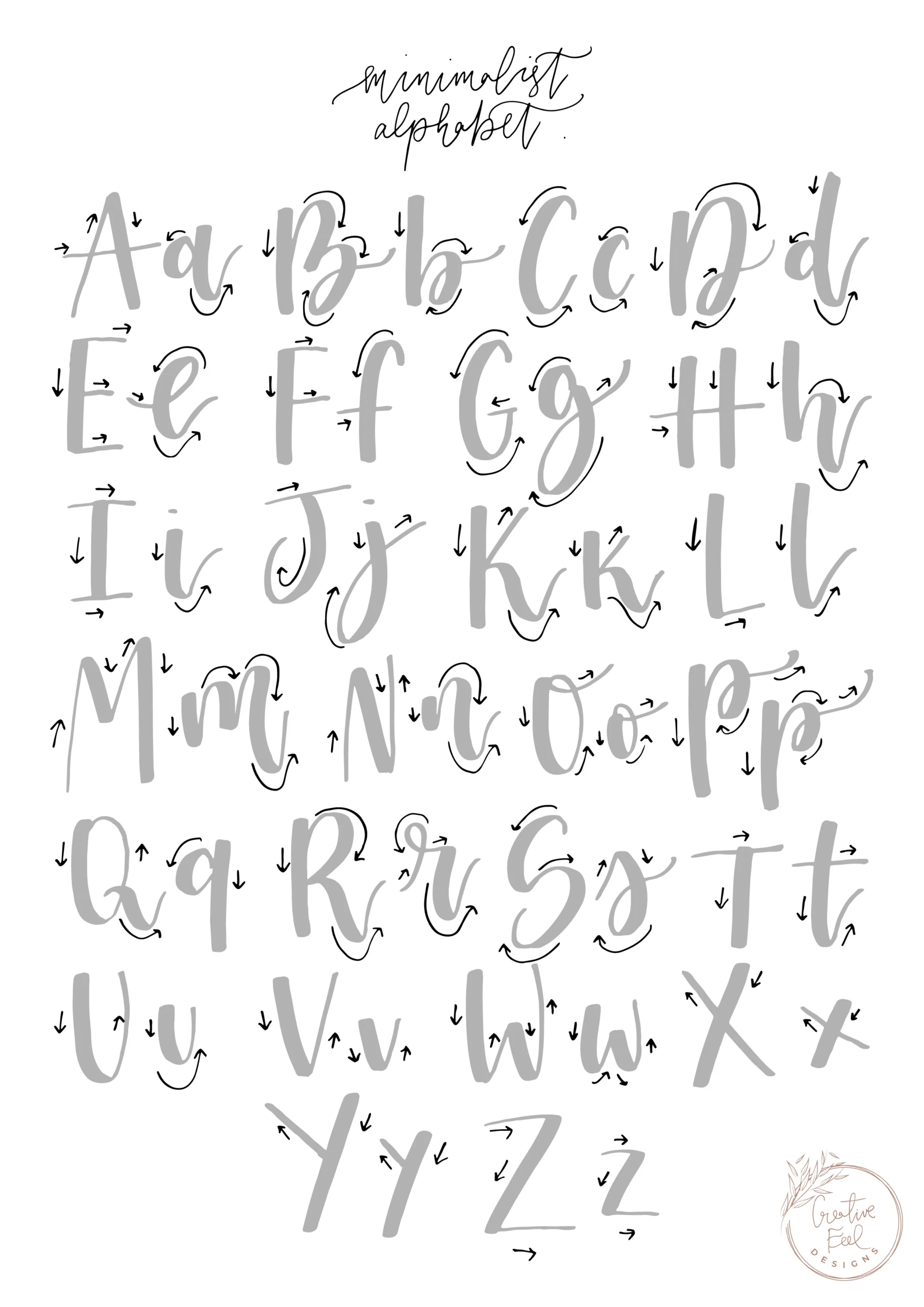 FREE Brush Lettering Practise Sheet Minimalist Alphabet Modern Calligraphy Courses And Resources