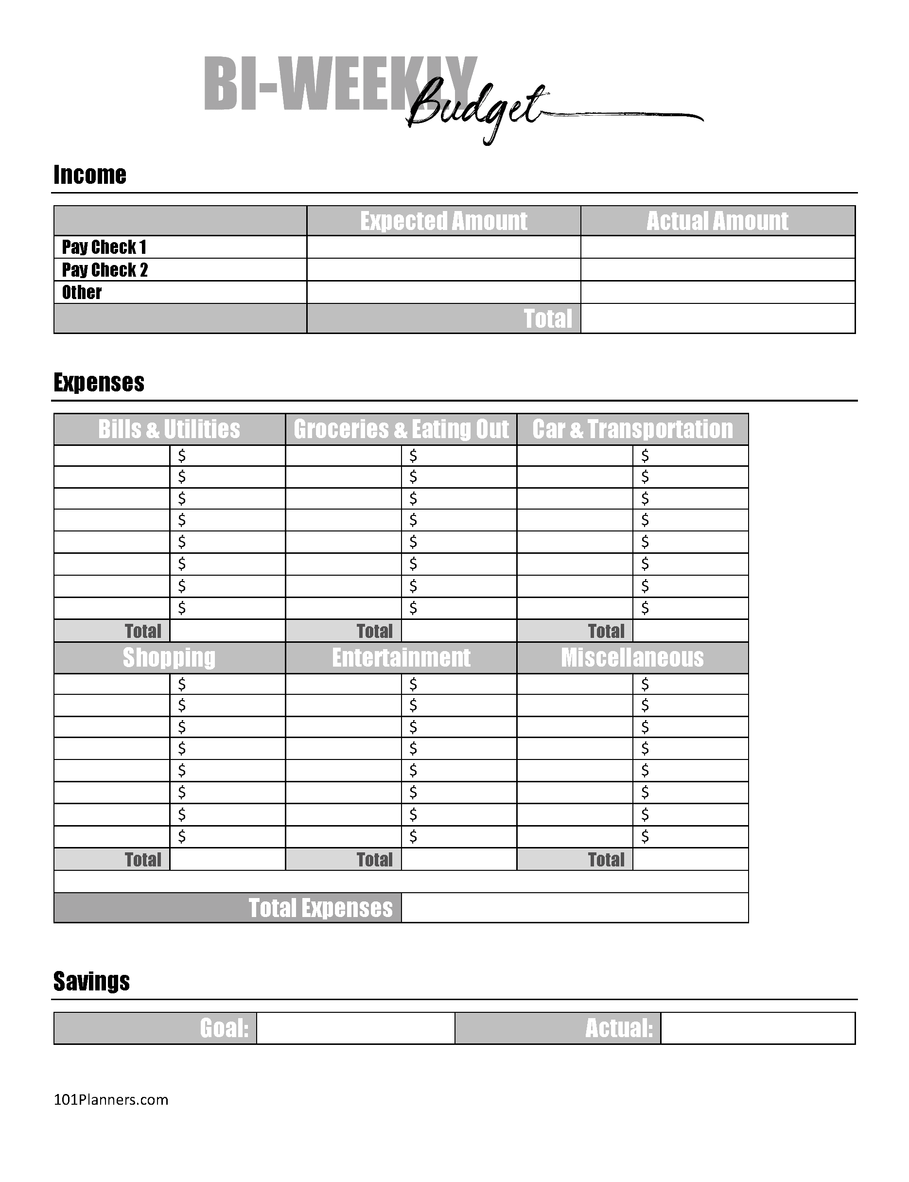 Budgeting Sheets Free Printable
