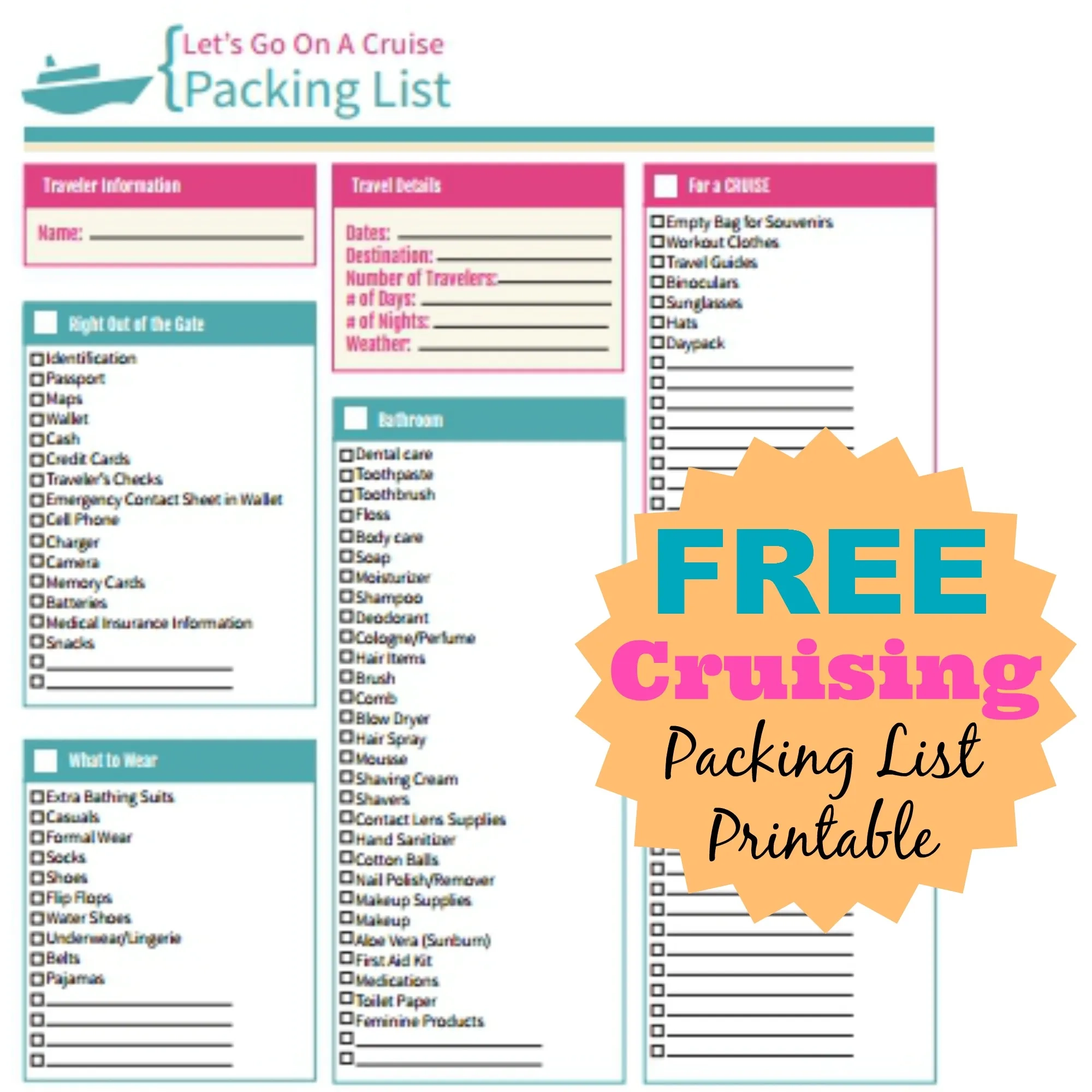 FREE Cruise Packing List Printable