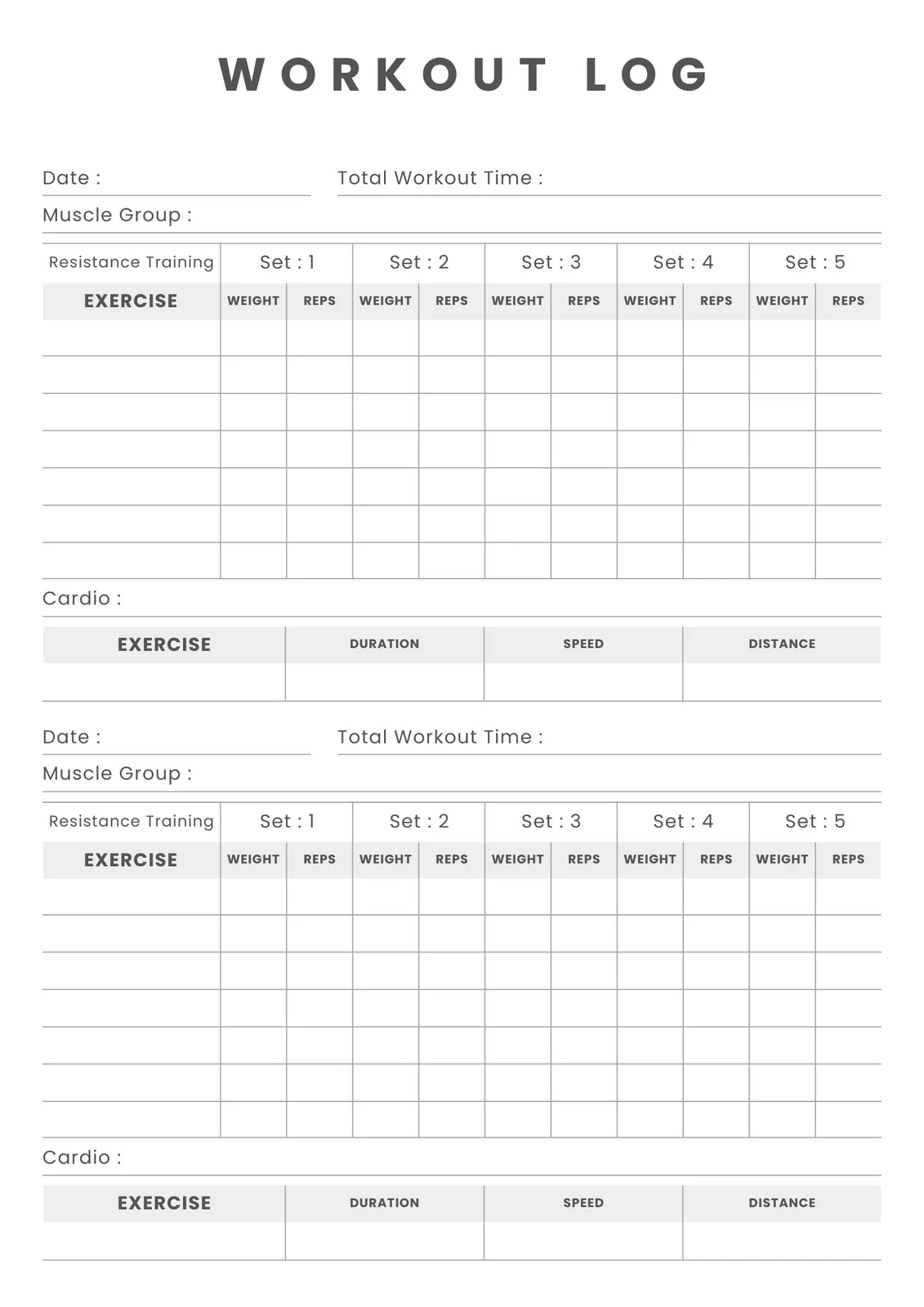 Free Printable Workout Charts