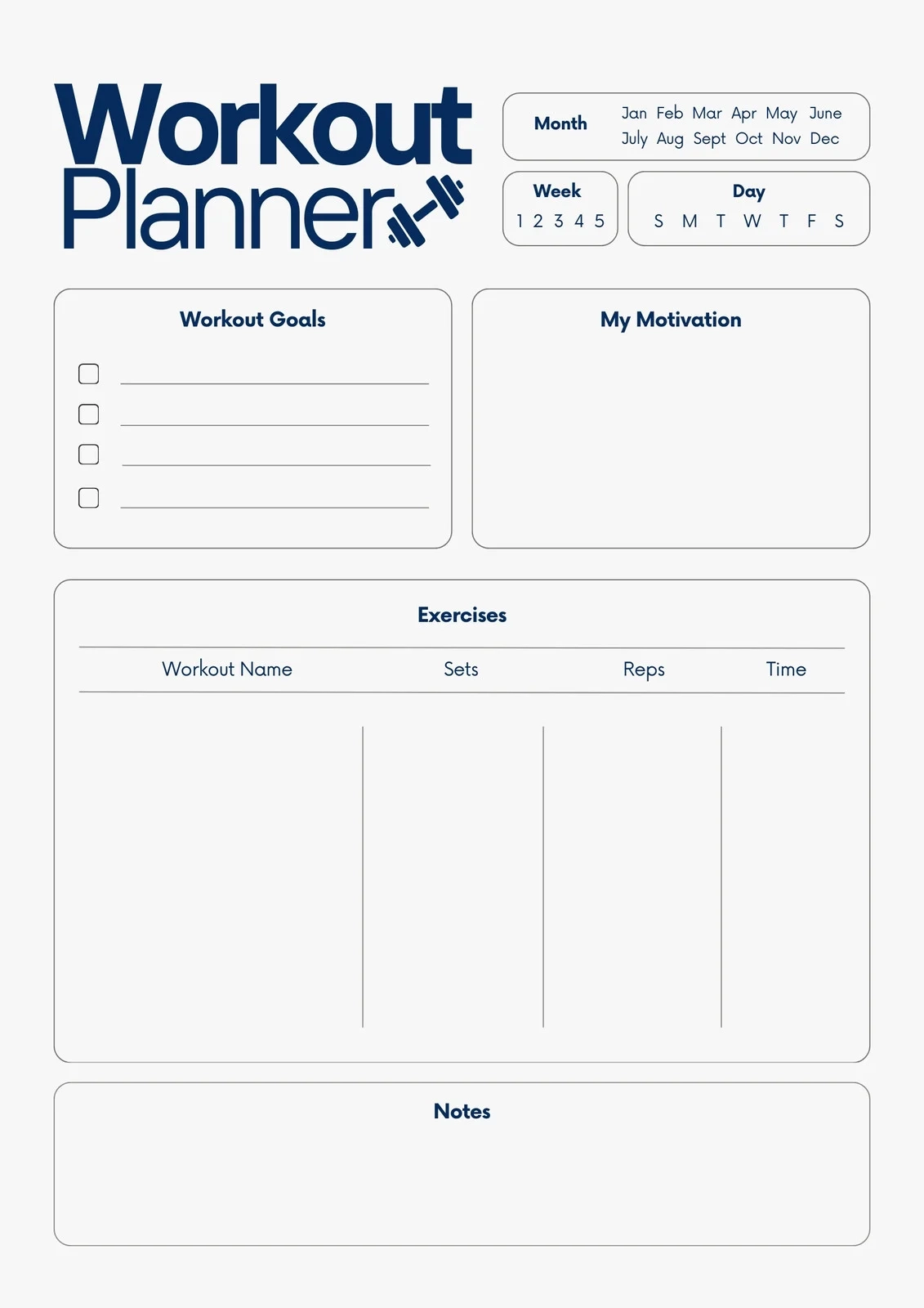 Free Custom Printable Workout Planner Templates Online Canva