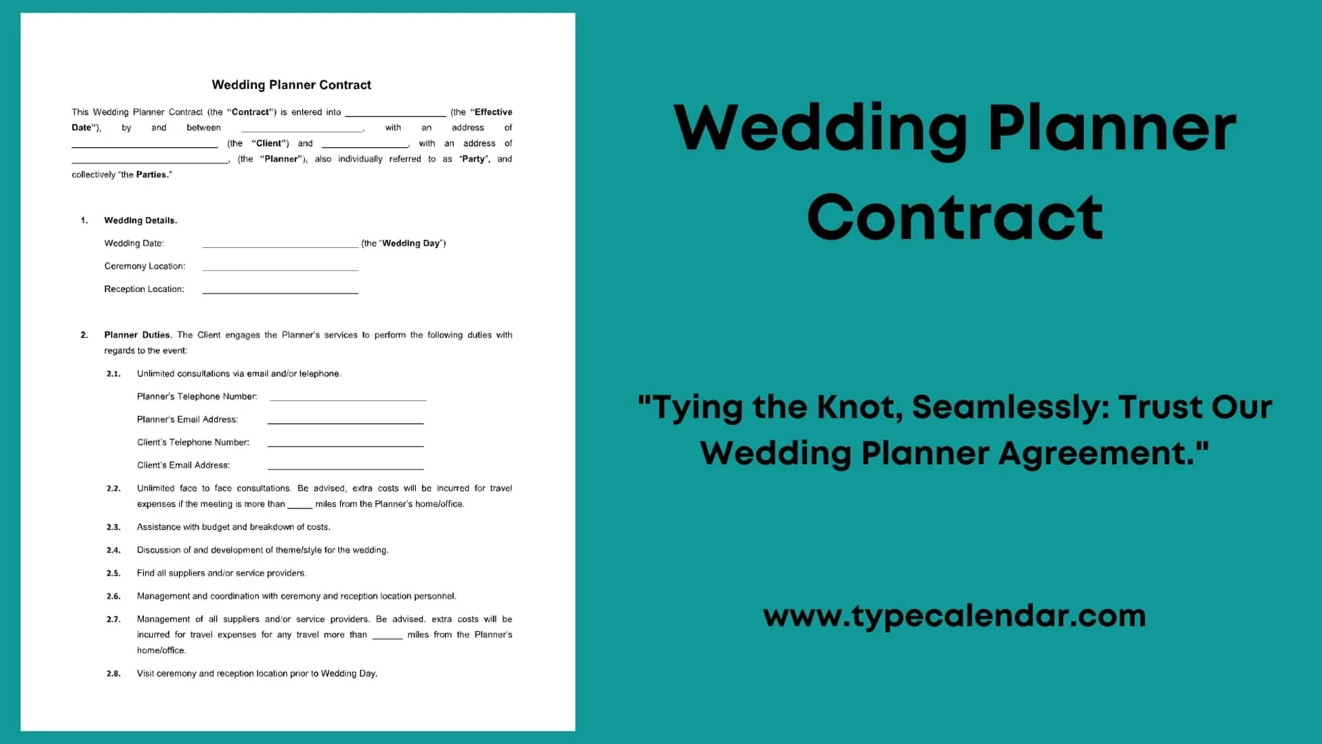 Free Customizable Wedding Planner Contract Templates Word PDF Sample