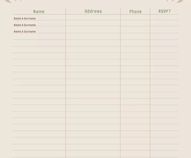 Free Guest List Templates To Customize