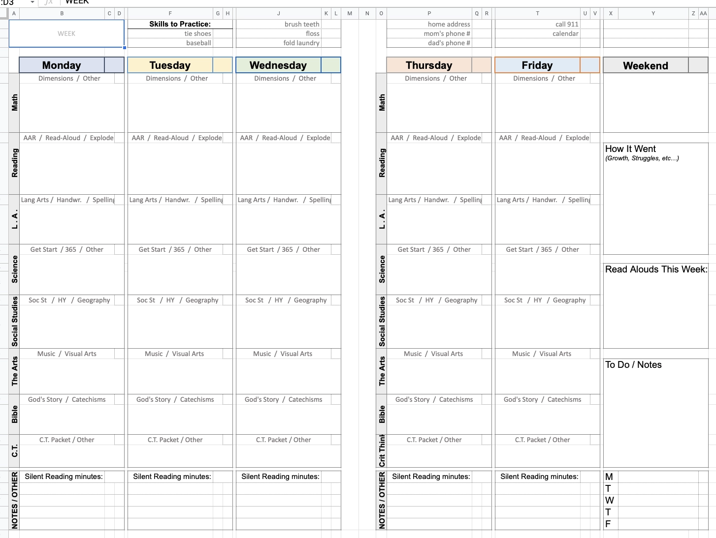 Free Homeschool Lesson Plan Template In Google Sheets Printable Lesson Planner Personalize It Teacher Tutor Mom