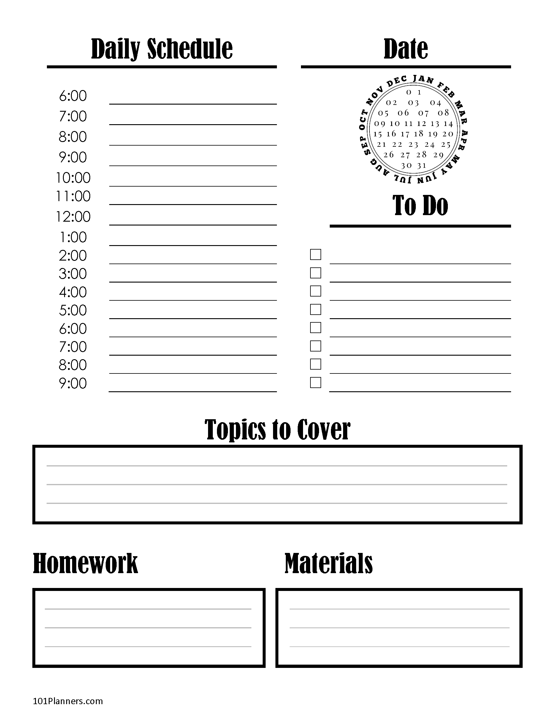 Homeschool Daily Planner Free Printable
