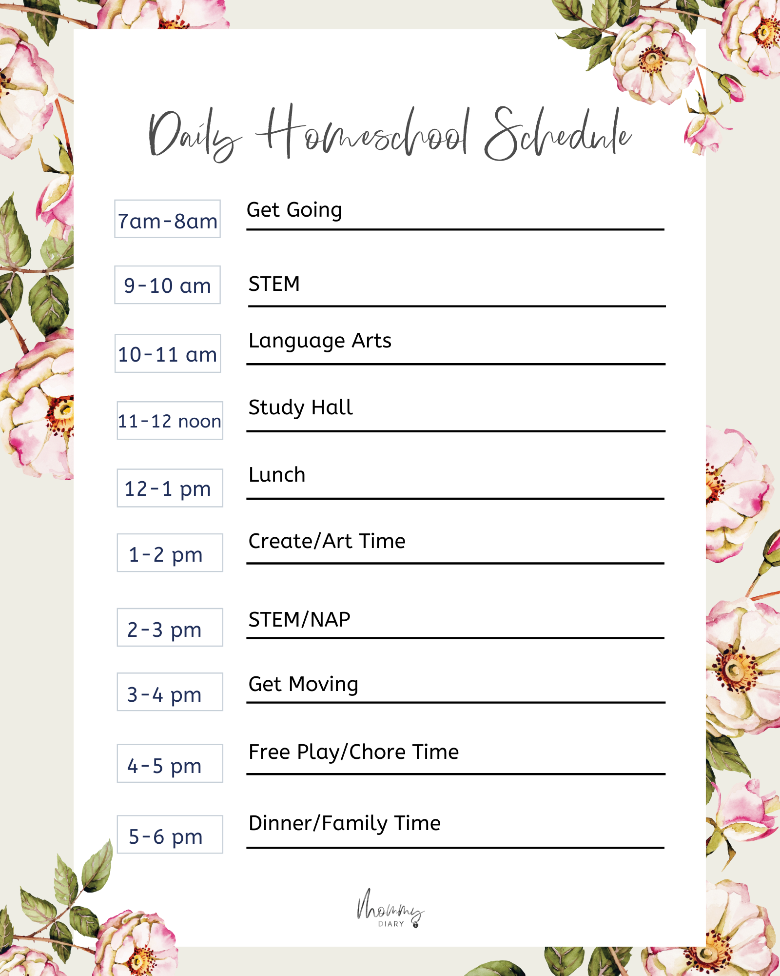 Daily Homeschool Schedule Printable