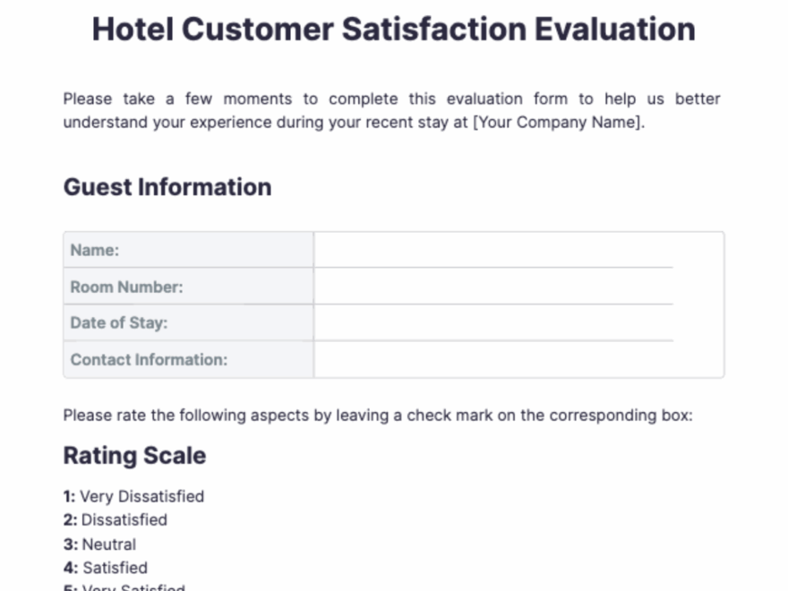 Free Hotel Customer Satisfaction Evaluation Template To Edit Online