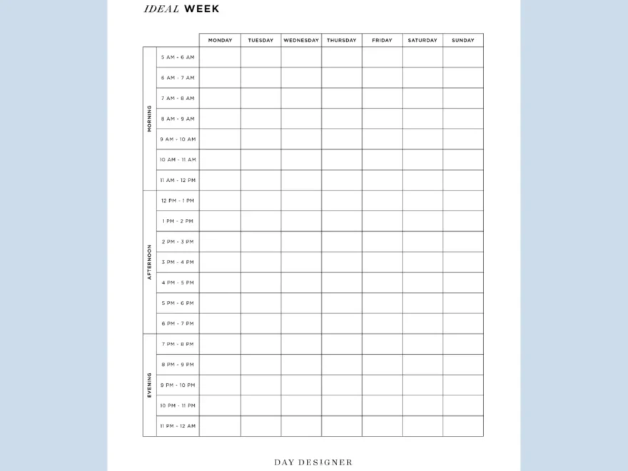 Free Ideal Week Template Printable Day Designer