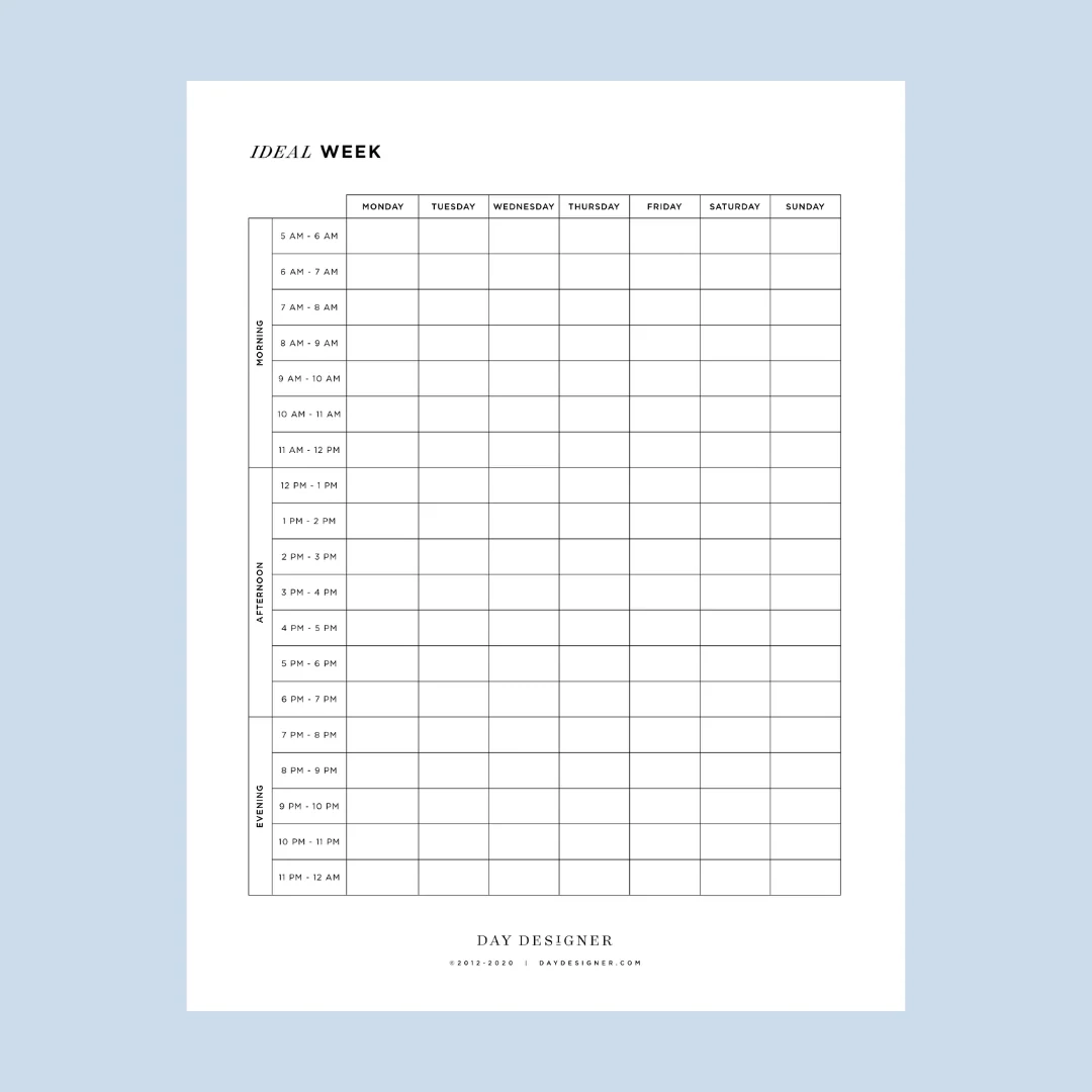 Free Ideal Week Template Printable Day Designer
