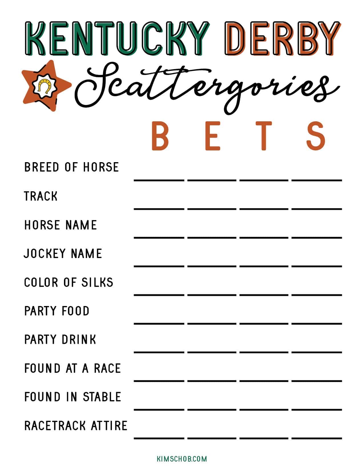 Printable Kentucky Derby Betting Sheets