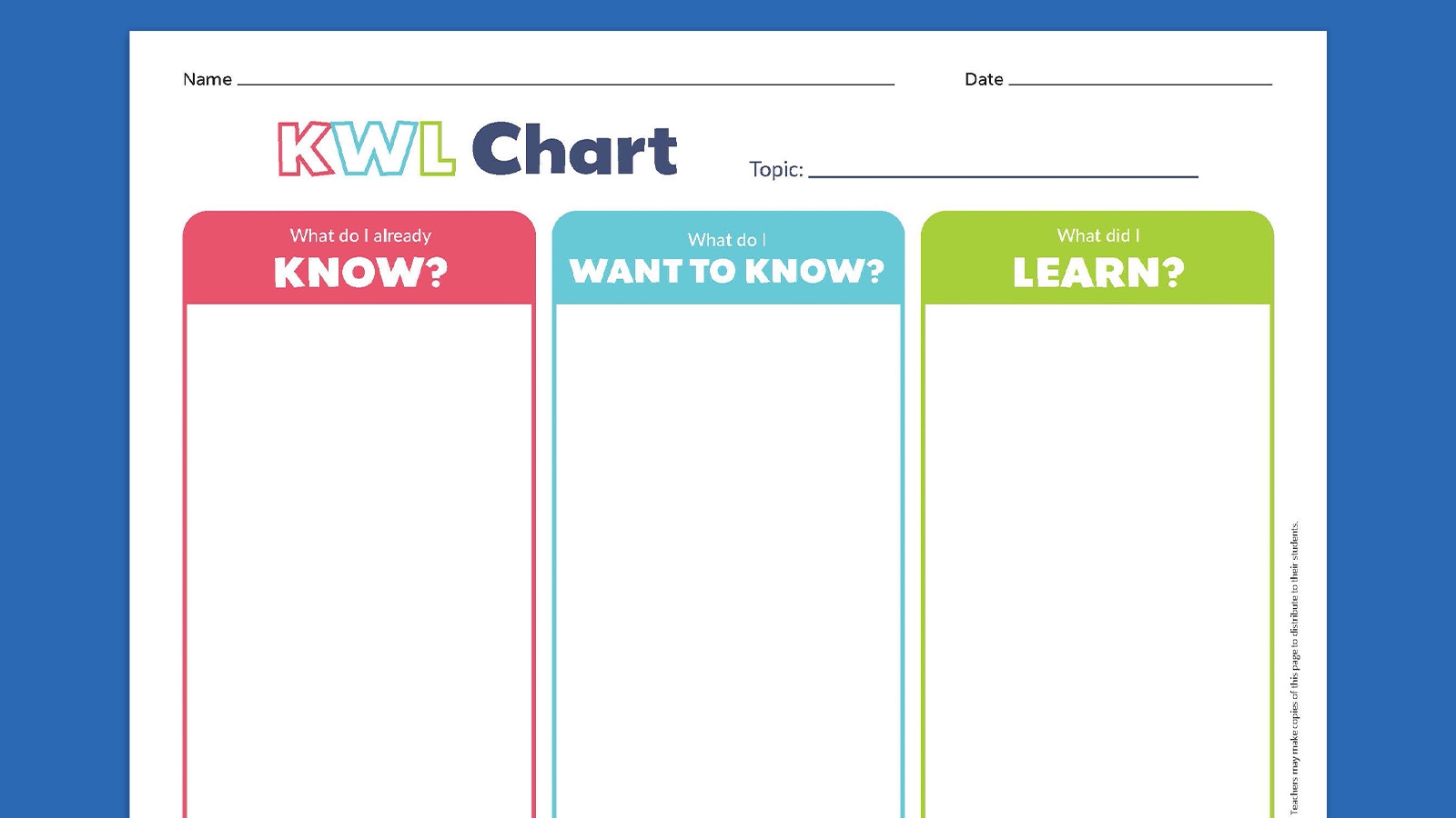 Kwl Chart Free Kwl Chart Printable