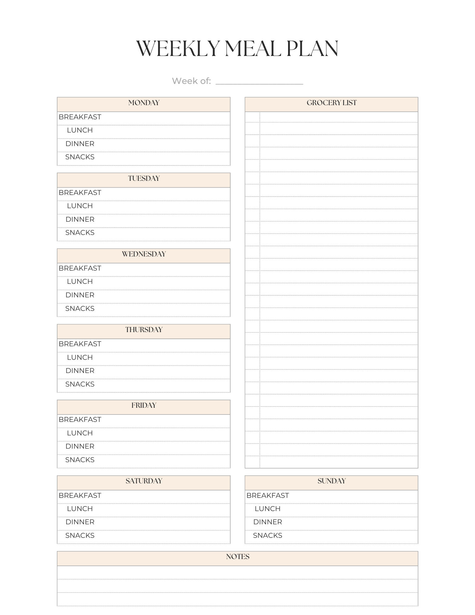 Meal Brainstorm Printable List