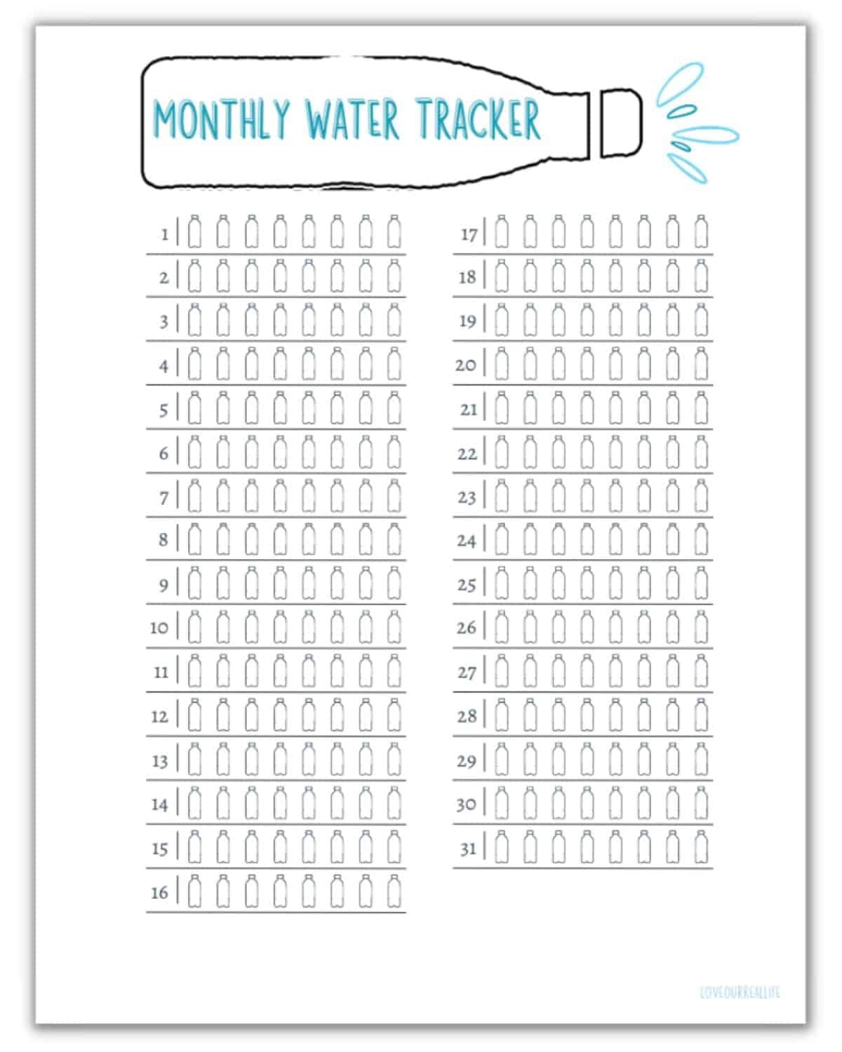 Daily Water Intake Chart Printable