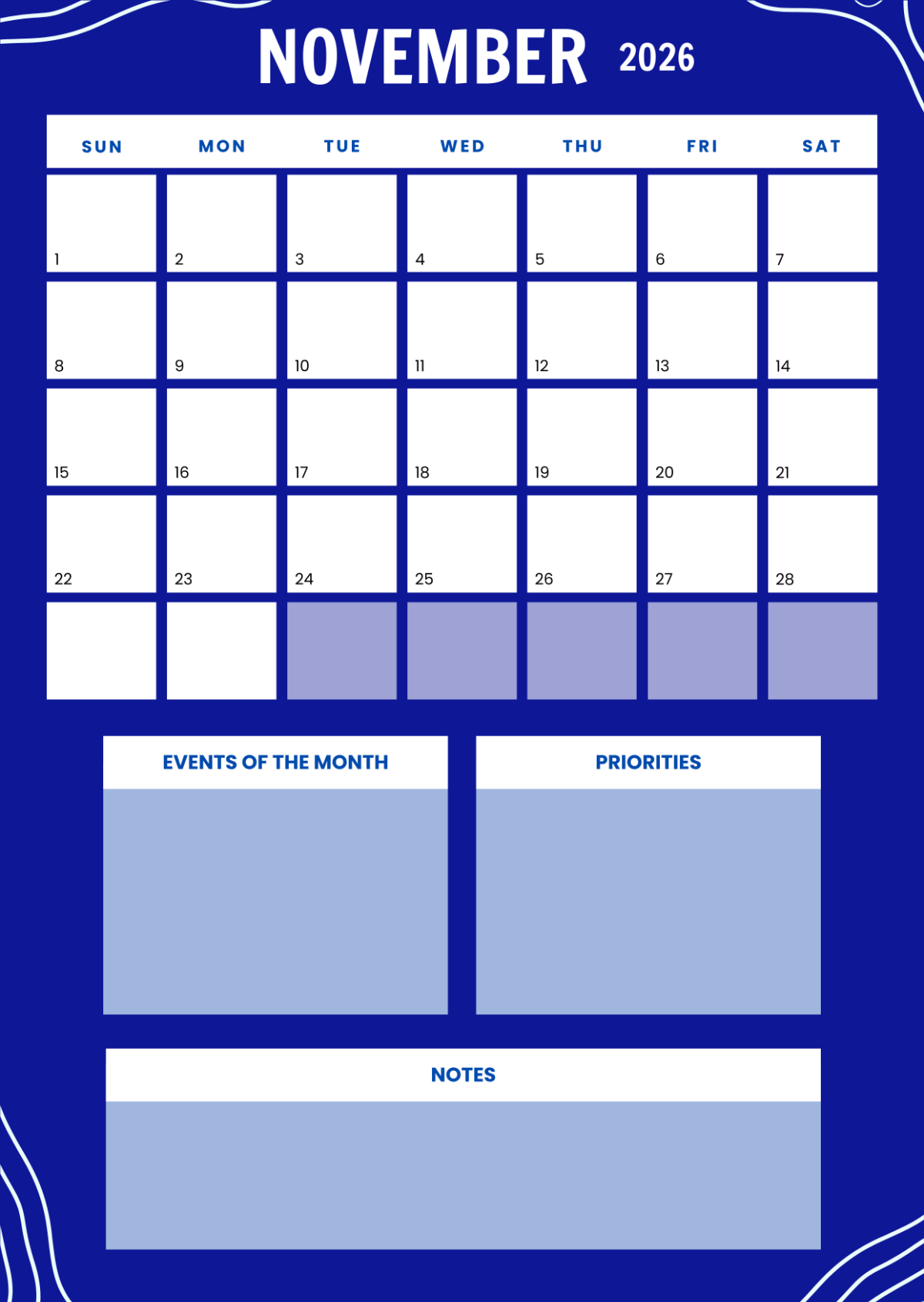 Free November 2026 Planner Printables