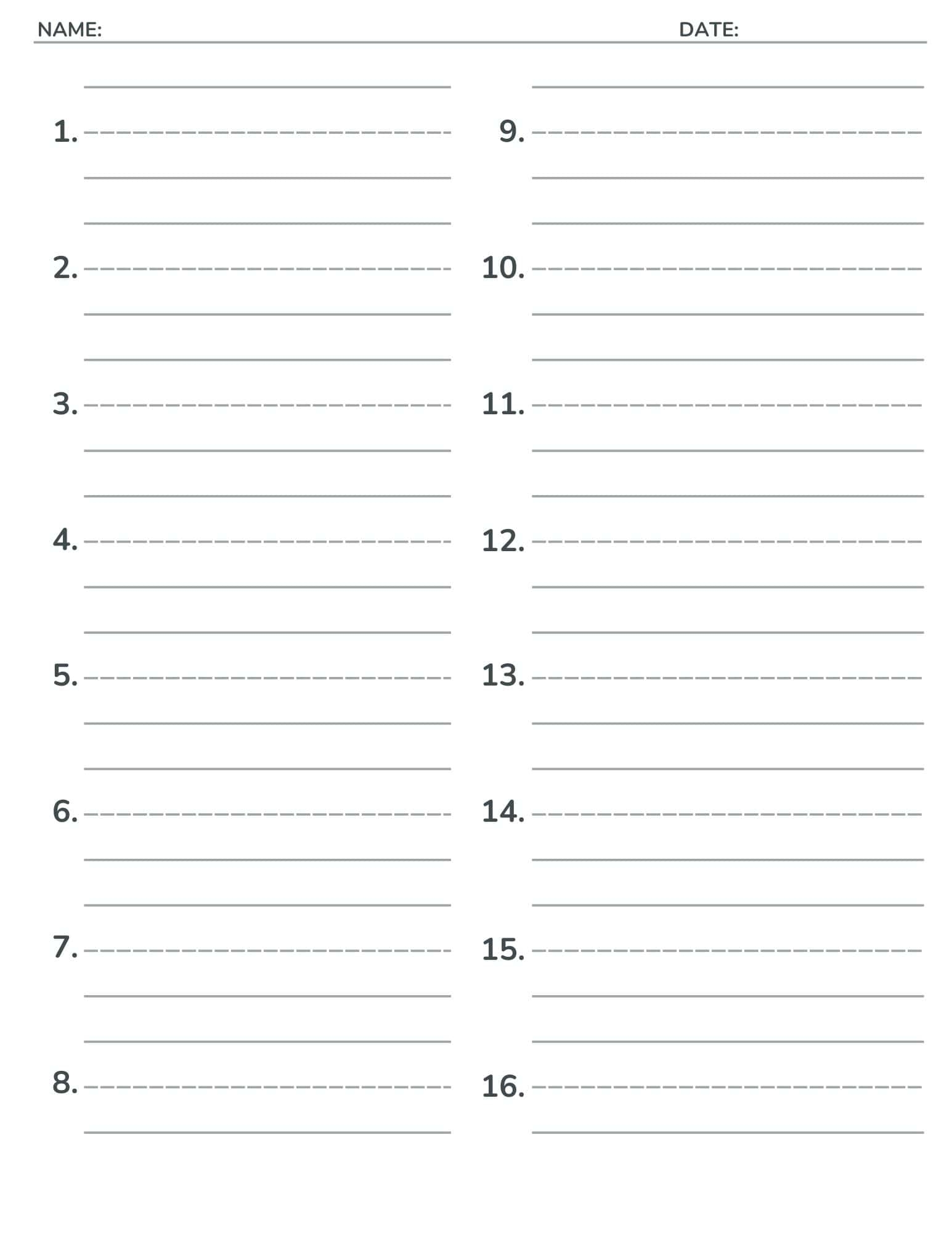 Numbered List Paper Printable