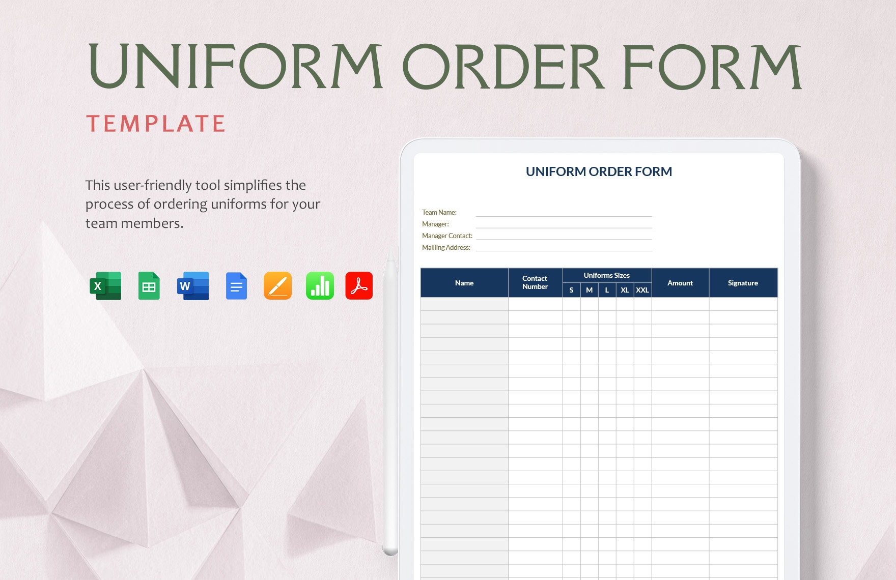 Excel Spreadsheet Order Guide Printable
