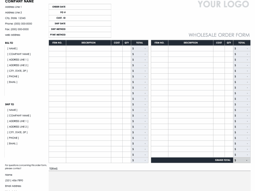 Free Order Form Templates Smartsheet