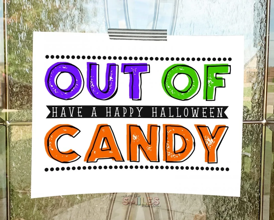 FREE Out Of Candy Sign Halloween Printable