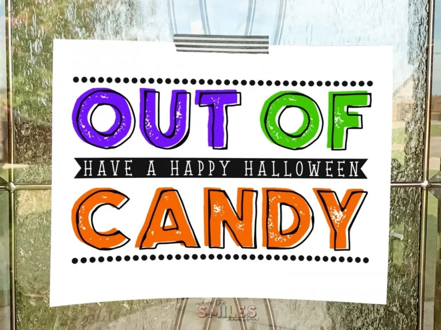 FREE Out Of Candy Sign Halloween Printable