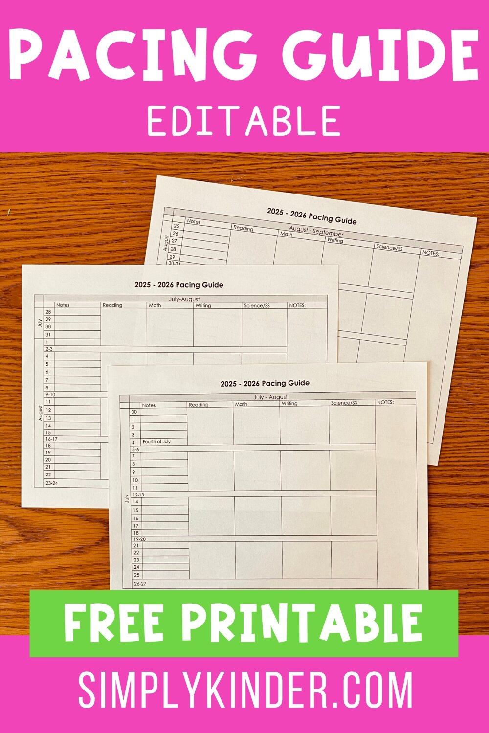 Printable Blank Pacing Guide