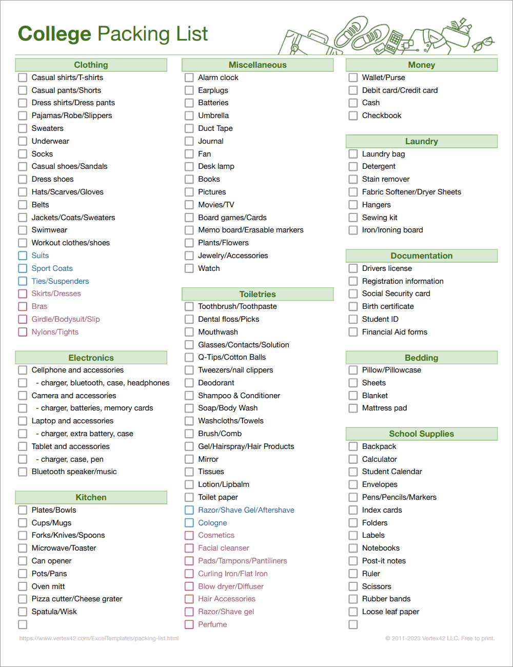 Printable List Of Things For Uni Printable List Of Things For Uni