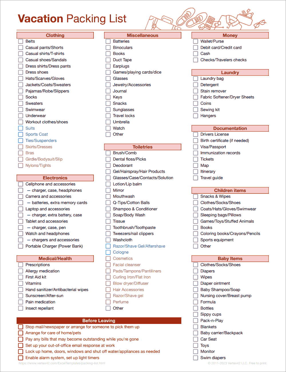 Packing List Travel Printable