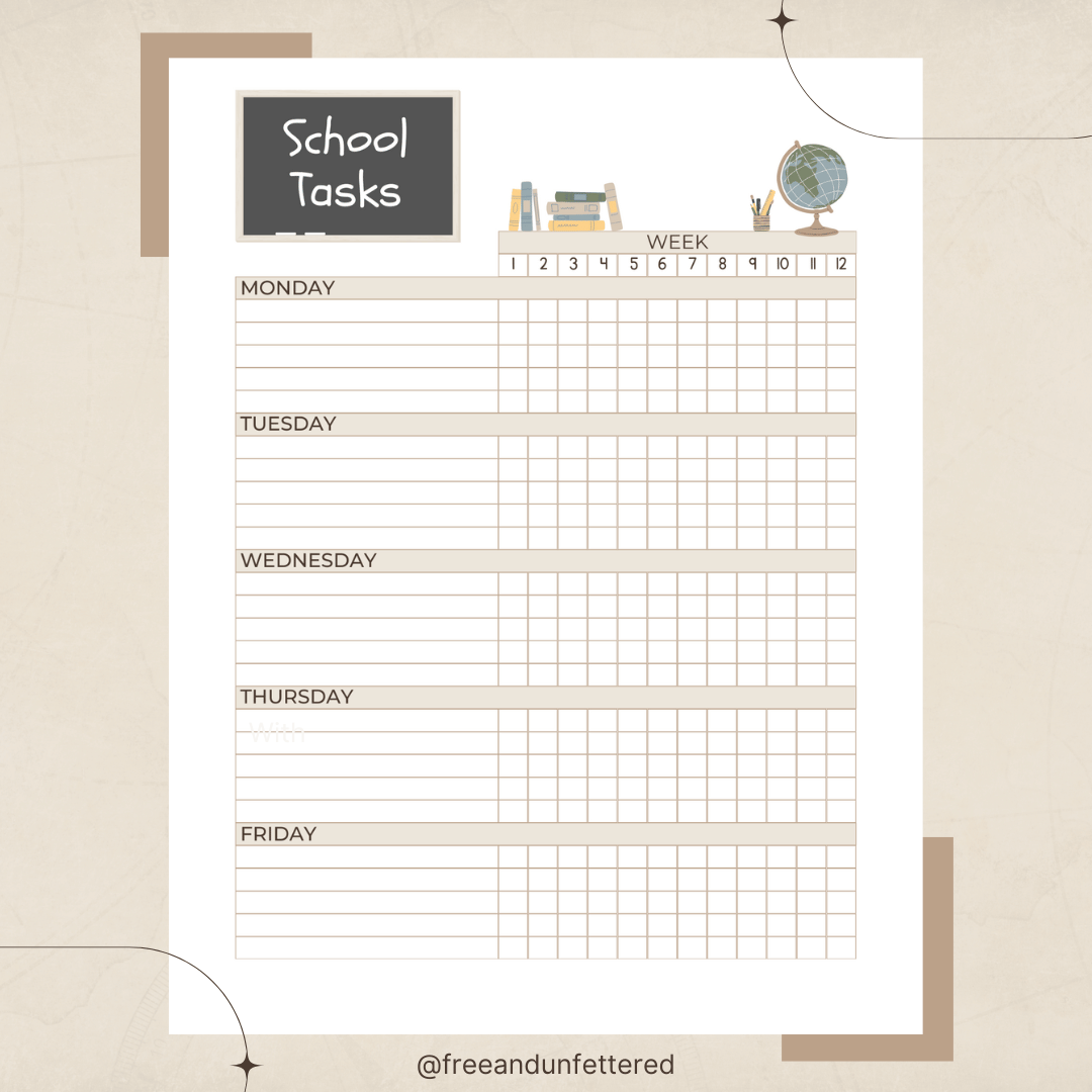 Free Homeschool Weekly Planner Printable