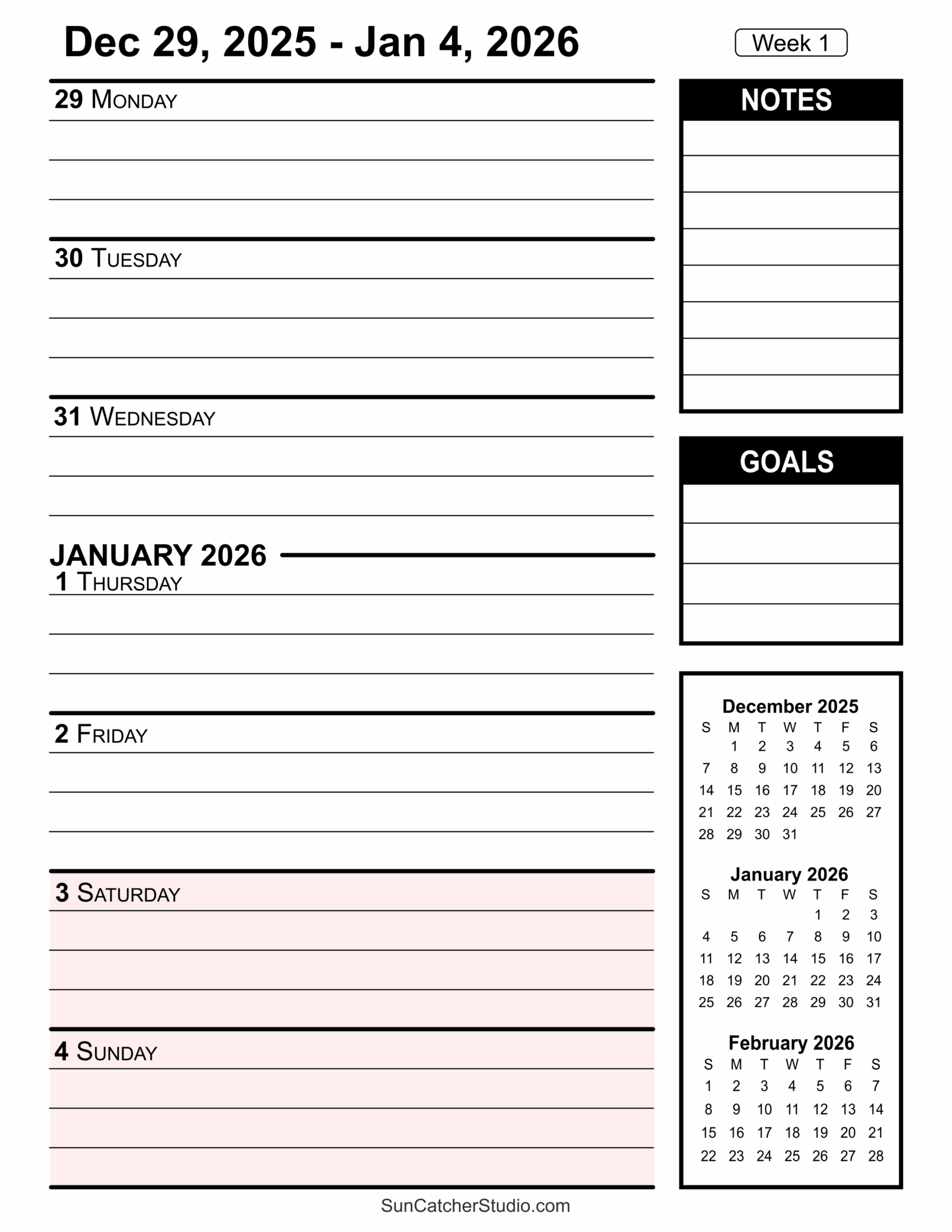 Day Planner Printable 2026