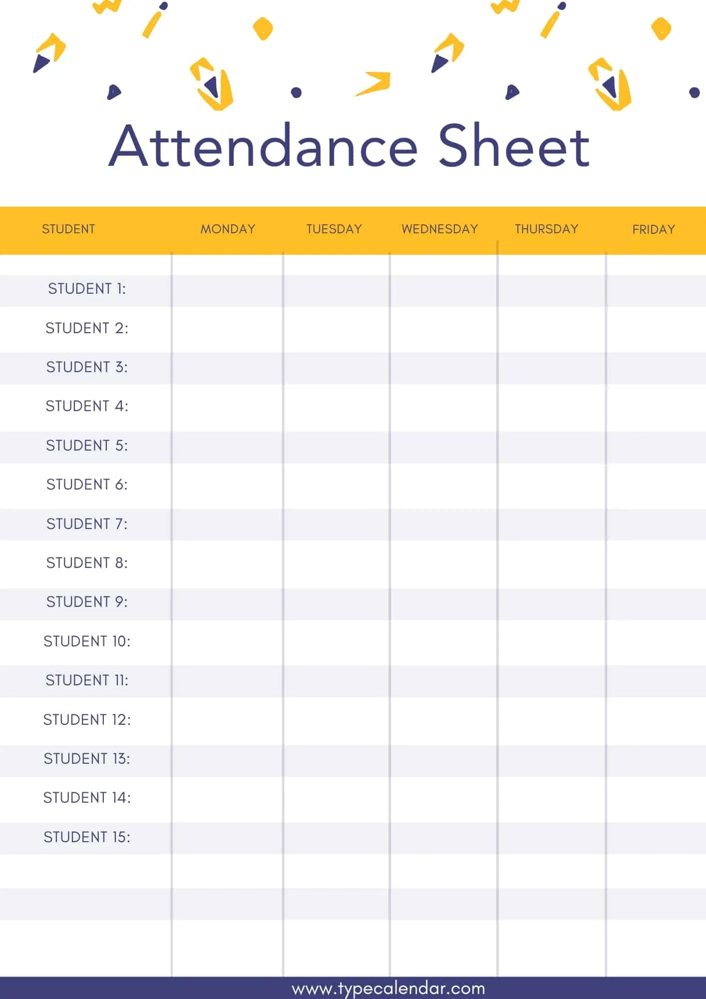 Monday Through Friday Attendance Sheet Printable