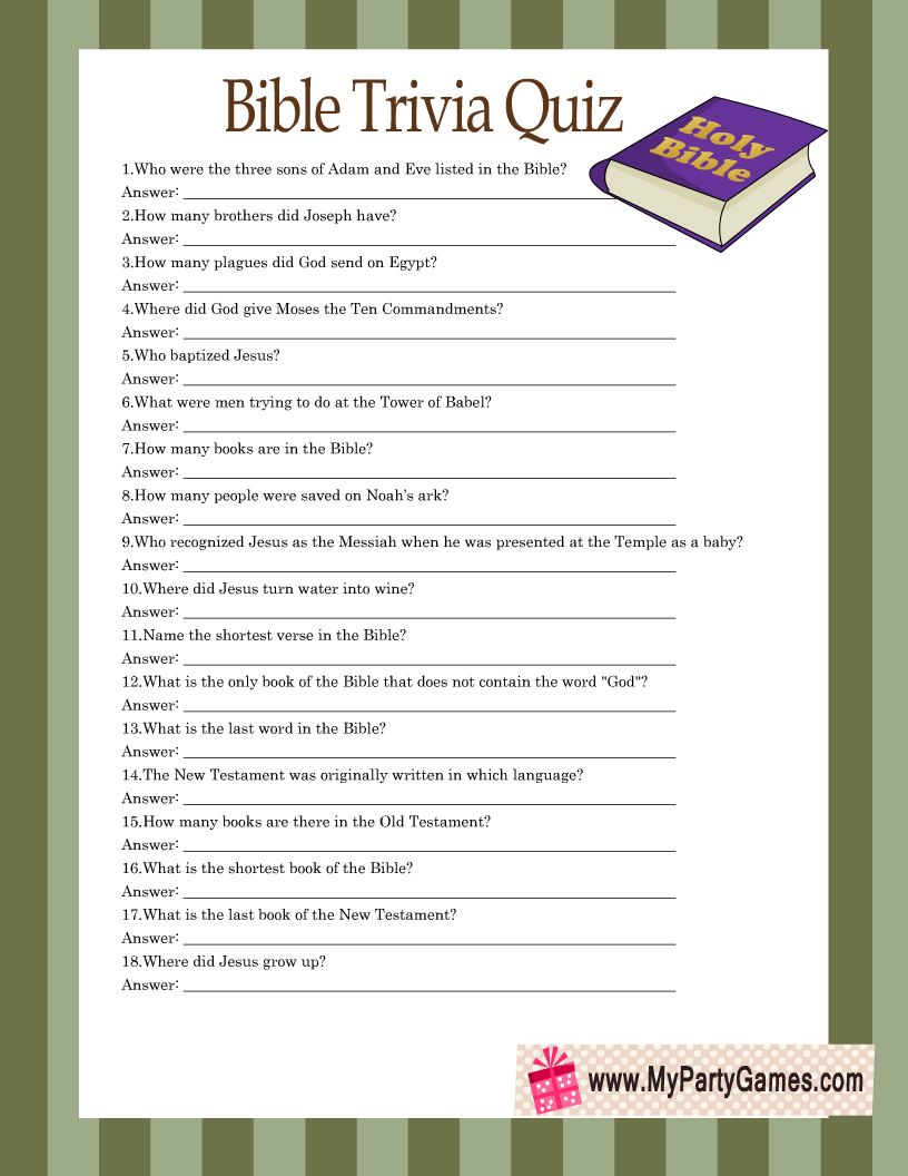Free Printable Bible Trivia For Seniors