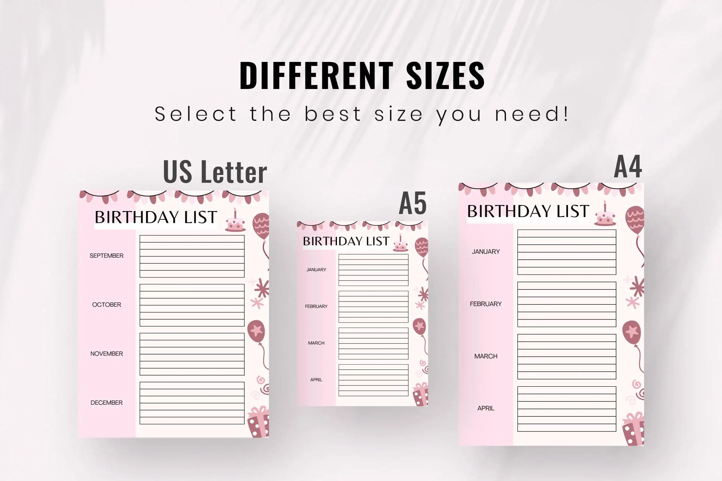 Free Printable A5 Birthday List