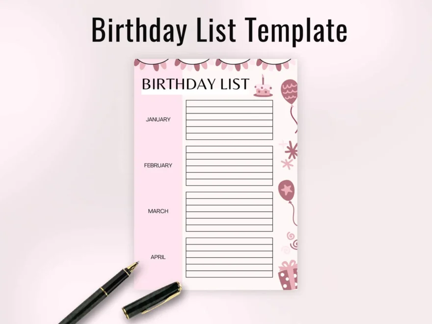 Free Printable Birthday List PDF SnapyBiz