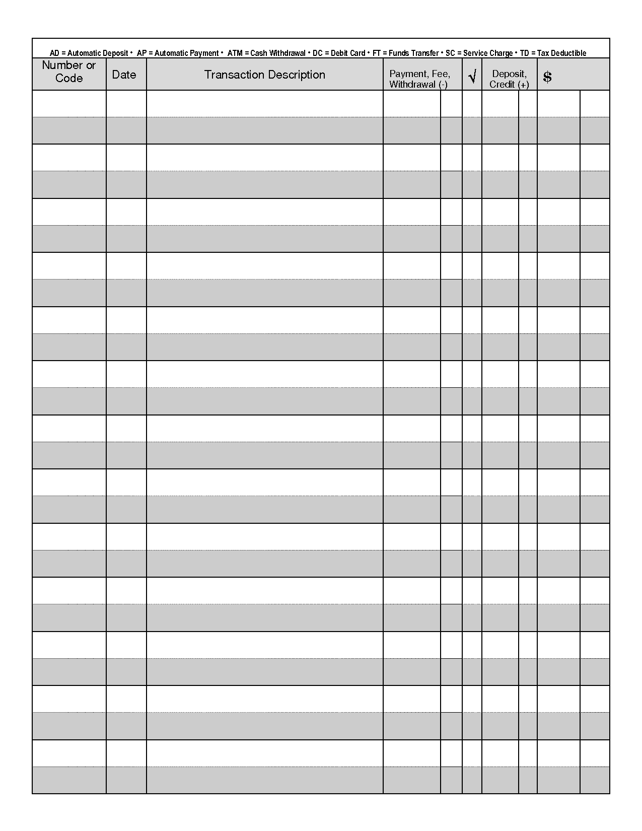 Free Printable Checkbook Balancing Sheet Free Printable Checkbook Balancing Sheet