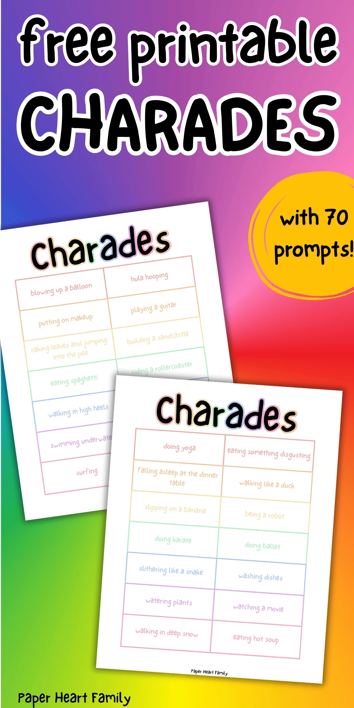Free Printable Charades Charades Words List