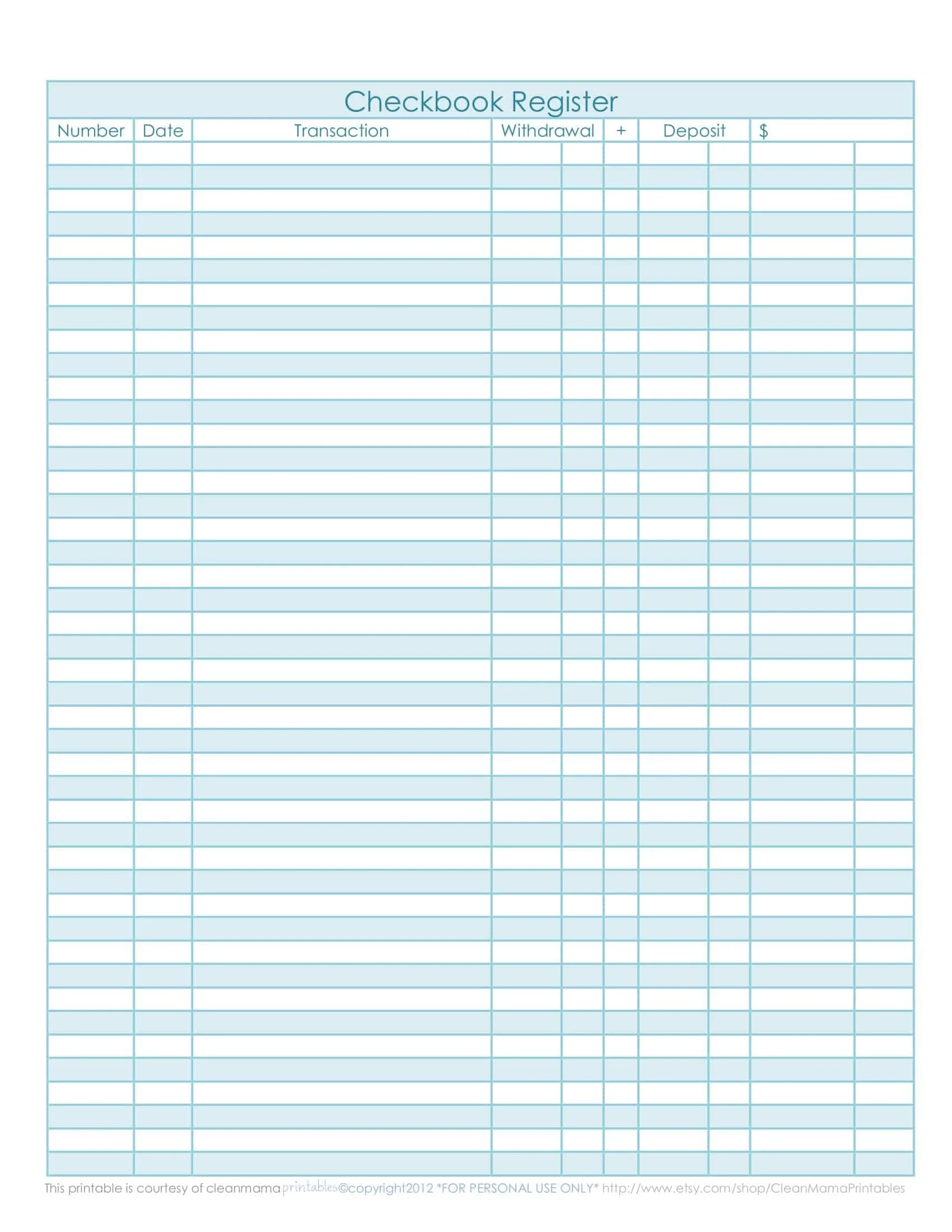 Free Printable Checkbook Register Templates PDF Excel Free Printable Checkbook Register Templates PDF Excel