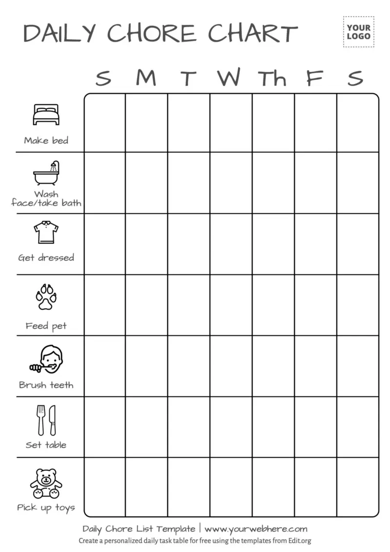 Free Printable Weekly Chore Charts Customizable