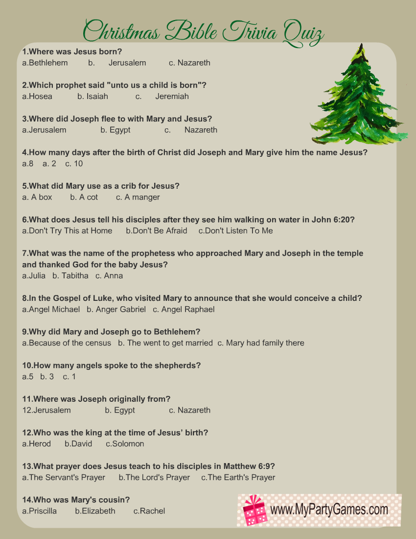 Christmas Bible Trivia Printables