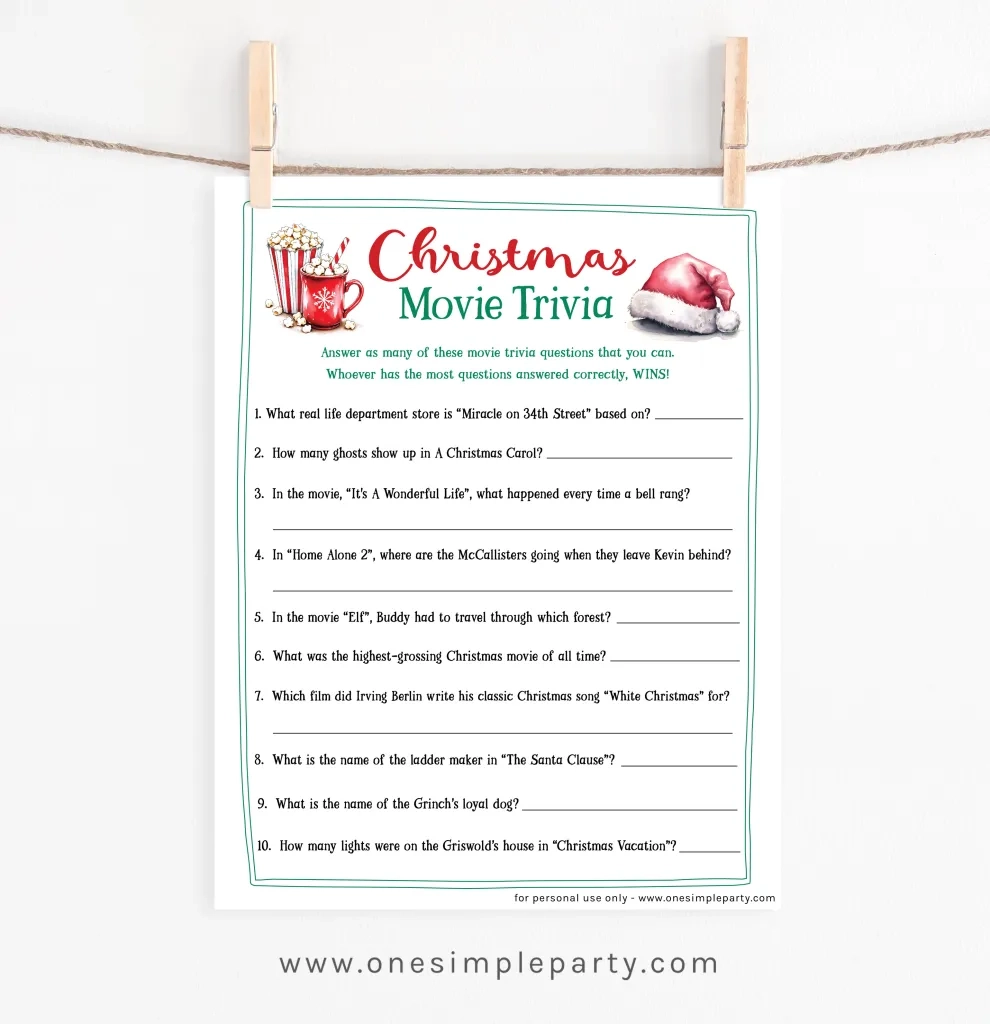 Free Printable Christmas Movie Trivia Game 