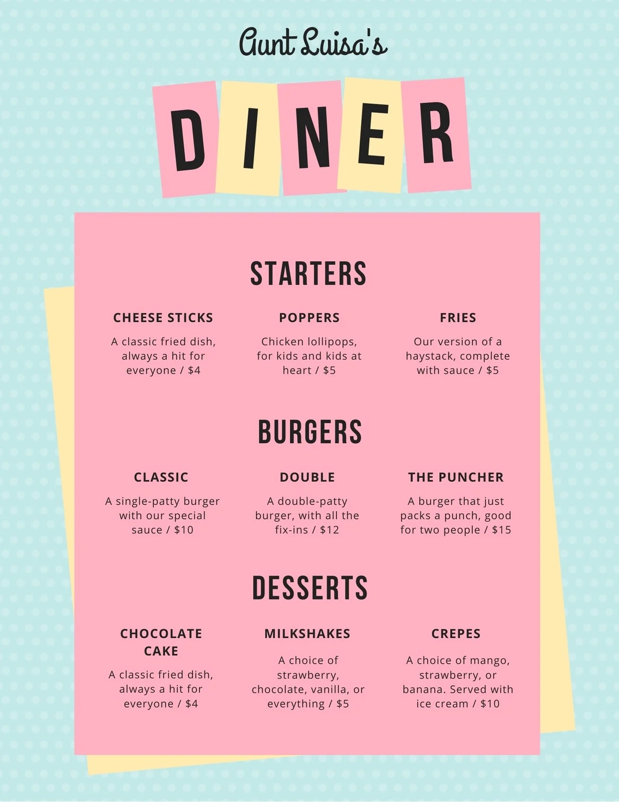 Free Printable Daycare Menus Lists