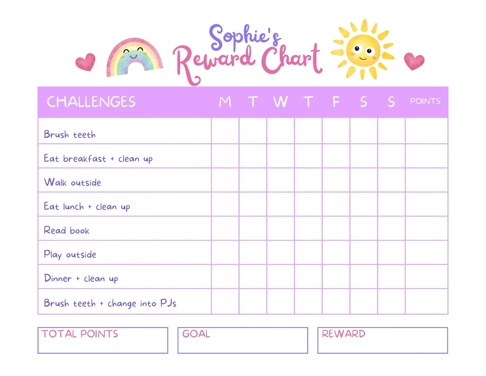 Preschool Reward Chart Printables