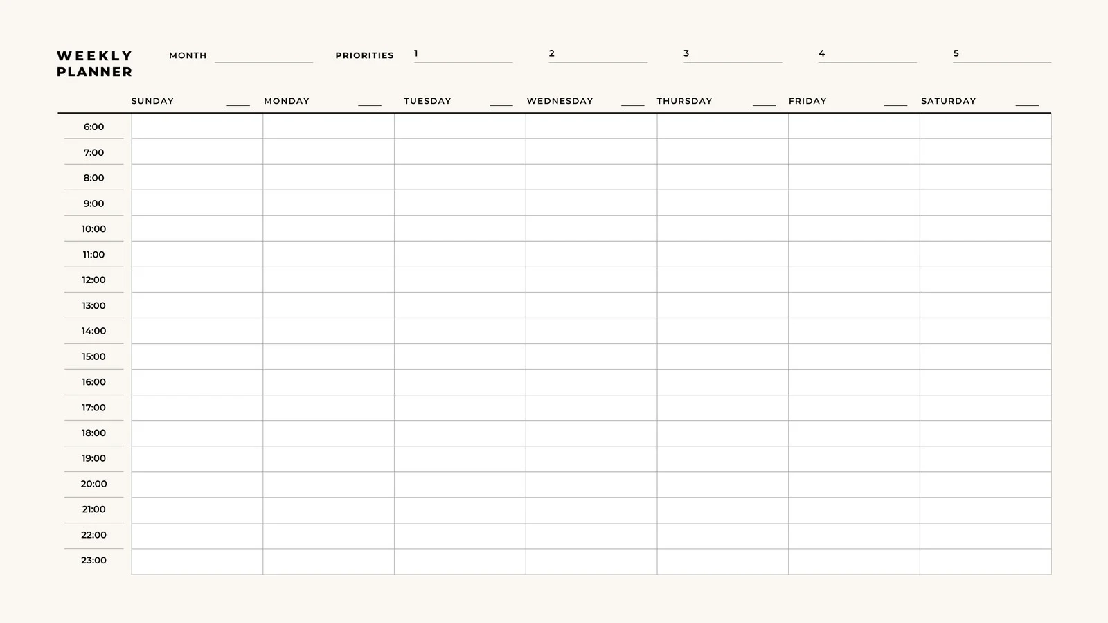 Week Planner With Hours Printable