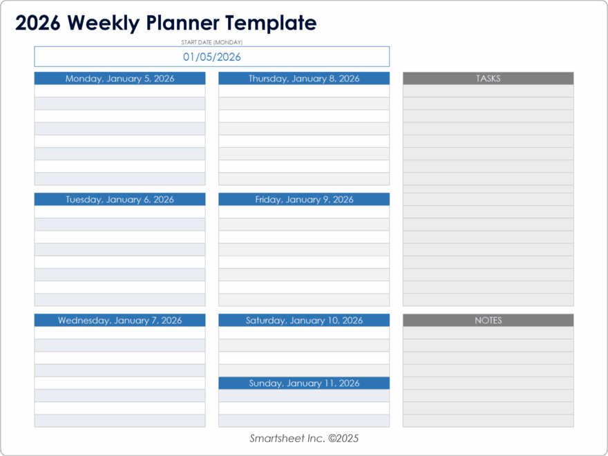Free Printable Daily Calendar Templates Smartsheet