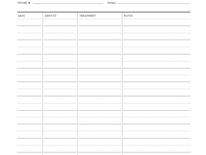 Free Printable Dental Record Keeping Template World Of Printables