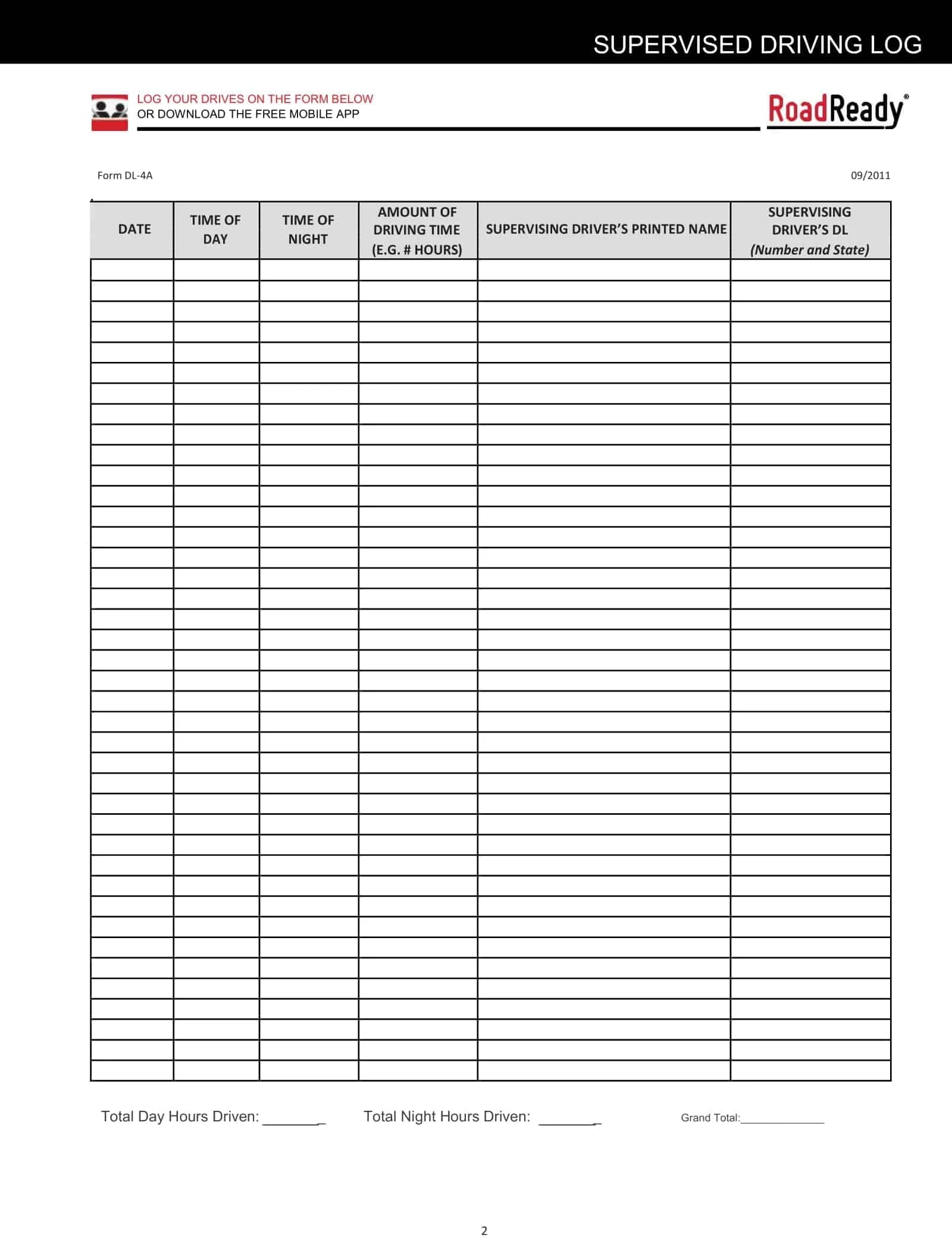 Printable Driver Log Sheet Printable Driver Log Sheet